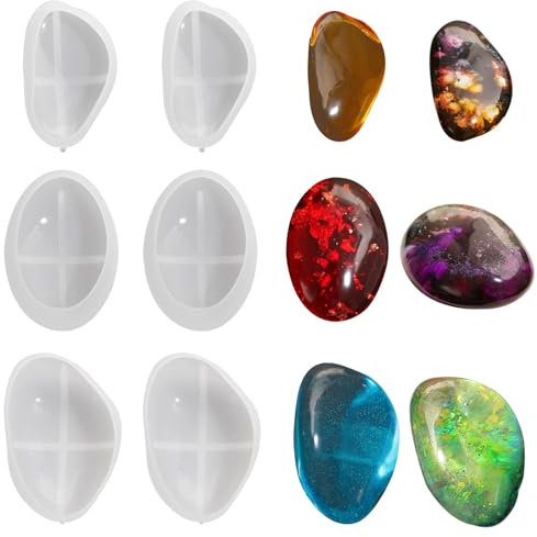 Voaesdk Lot de 6 moules en silicone en forme de galets 3D pour résine, 3 tailles irrégulières pour travaux manuels en résine, bougies, savon, plâtre, béton, peinture, roches