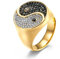 RobertDTesta Siegelring Mit Yin-Yang-Symbol, Herren-Vintage-Tai-Chi-Yin-Yang-Muster, Schwarzer Und Weißer Diamant-Edelstahlring,Gold,9