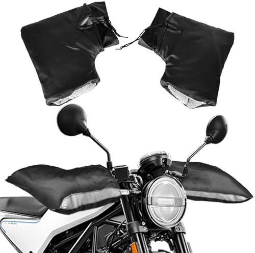 Motorrad Lenker Handschuhe, Lenkerhandschuhe aus Leder, Winter Wasserdicht Schutz Lenker Thermo Handschuhe, Warm Lenkerstulpen mit Plüschfutter, Winterhandschuhe für Motorräder, Roller, Fahrrad