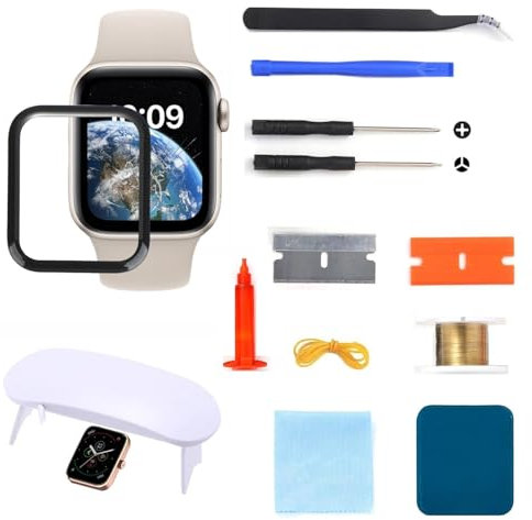 Ersatz-Set für Apple Watch-Bildschirm, 44 mm, Frontglaslinse, kompatibel mit Apple Watch Serie 4/5/6/SE A1978, A1979, A2092, A2093, A2291, A2292, A2351, A2352 (kein LCD und Touch-Digitizer)