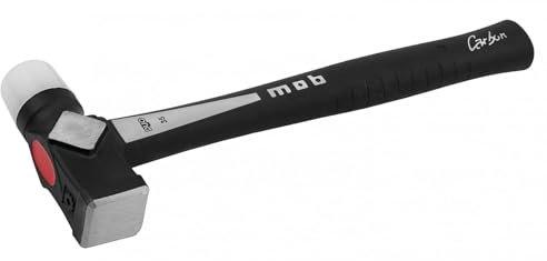 Mob - Marteau duo 40 mm embout PA nylon blanc - Manche carbon - Conçu et fabriqué en France - Emmanchement coin + résine qui font la réputation des marteaux MOB - Tête chanfreinée, légèrement bombée