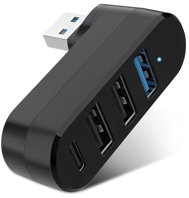 HENGBIRD HubUSB 4 Porte 3.0 Rotante 180° – Mini Hub USB con 1×USB-C, 1×USB 3.0 Alta Velocità & 2×USB 2.0 – AdattatoreUSB Plug and Play Compatto Portatile per PC Laptop MacBook PS5 Xbox