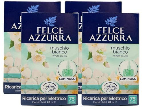 Felce Azzurra - Aria Di Casa, Ricarica Per Diffusore Elettrico. Lunga Durata,75 Giorni. Disponibile In Diverse Profumazioni 20ml (4 Unità, MUSCHIO BIANCO)