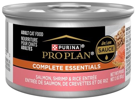 Purina Pro Plan Pate, Gravy Wet Cat Food, COMPLETE ESSENTIALS Salmon, Shrimp & Rice Entree in Sauce - (Pack of 24) 3 oz. Pull-Top Cans