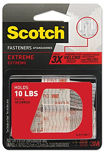 Scotch Super Duty Fasteners, 1 Inch Square, Clear
