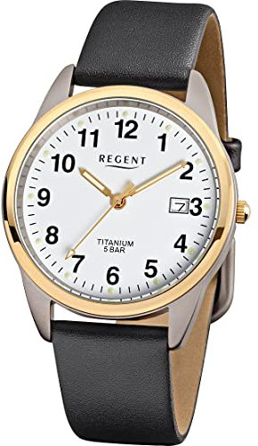 Regent Herren Analog Quarz Uhr mit Leder Armband 11190135