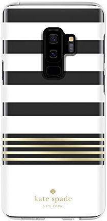 Kate Spade New York Phone Case | For Samsung Galaxy S9 Plus | Protective Clear Crystal Phone Cases with Slim Design and Drop Protection - Stripe 2 White/Gold/Clear