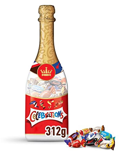CELEBRATIONS - 1 bouteille avec assortiment de minis chocolats SNICKERS, TWIX, MARS, MALTESERS, BOUNTY et autres - 312g