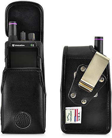 Turtleback Case Made for Unication G4 G5 Voice Pager Fire Radio Pager fire Radio Black Leather Pouch Holster Case with Heavy Duty Rotating Belt Clip, Magnetic Closure Flap