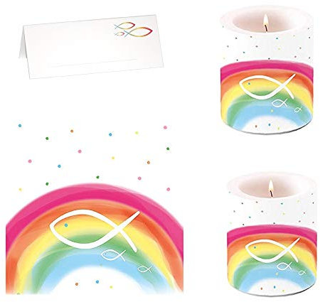22 Teile Tisch-Deko-Set Fische und Regenbogen / Konfirmation Kommunion Taufe Firmung Junge & Mädchen Tisch-Dekoration Kirche kirchliche Feste