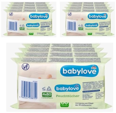 babylove Vorteils Pack Feuchttücher 12 x 80 Stück, 960 Stück Aloe Vera & Kamille
