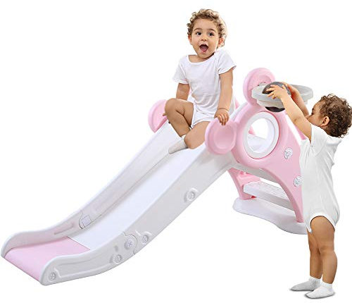 YOLEO Toboggan pour Enfants, Toboggan Amusant avec Panier de Basket, Jeu d'Extérieur et l'Intérieur pour pour bébé , Toboggan Maternelle, Stable, Sûr, Grand et Largeur 115 x66 x125cm(jusqu'à 25 kg)