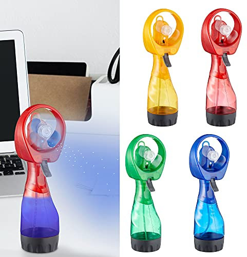 Ventilatore a mano con spruzzatore ad acqua, 20 cm, 4 colori, funzionamento a batteria, ventilatore a spruzzo da 300 ml (1 ventilatore spruzzatore per acqua)
