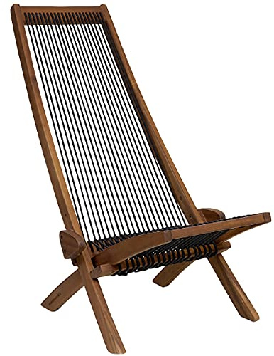 CleverMade Tamarack Folding Rope Chair - Foldable Outdoor Low Profile Wood Lounge Chair for the Patio, Backyard, and Deck, No Assembly Required