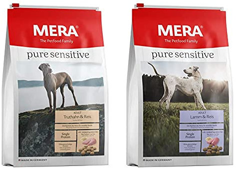 MERA Pure Sensitive Adult Truthahn und Reis Hundefutter – Trockenfutter für die tägliche Ernährung nahrungssensibler Hunde & Pure Sensitive Adult Lamm und Reis Hundefutter