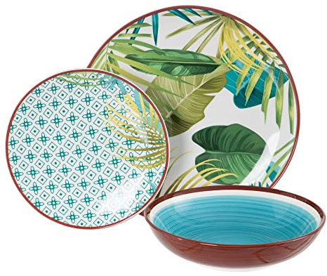 Vajilla hojas azul de porcelana de 18 piezas - LOLAhome