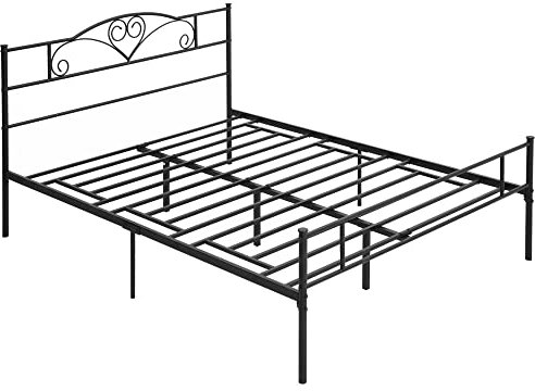 HOMCOM Marco de Cama Doble de Metal para Colchón 150x200 cm con Cabecera y Patas de 31 cm Estructura de Cama Matrimonio con Espacio Bajo de Almacenamiento 158x211x106 cm Negro