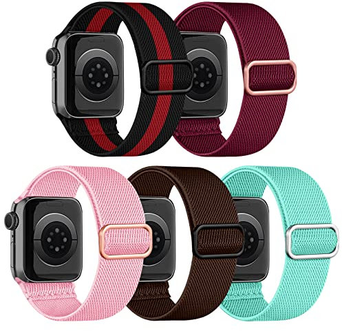 chinbersky 5 Pack Correas Nailon Compatibles Con Correa Apple Watch 42mm 44mm 45mm 49mm Mujer Hombres, Pulseras de Repuesto Trenzadas Deportiva elástico Para iWatch Series Ultra/8/7/6/5/4/3/2/1/SE