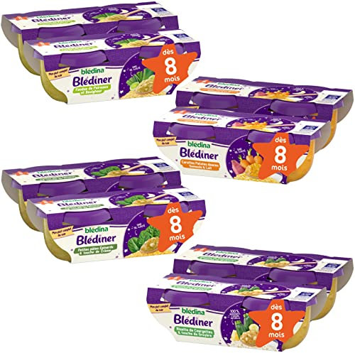 Blédina - Blédiner - Plats du soir pour bébé - 16 bols avec 4 Recettes inspirées du Fait Maison - Dès 8 Mois - Sans sel ajouté - 16x200g