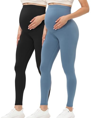 Buttergene, Schwangerschaftsleggings für Damen, Schwangerschaft, Activewear, Workout, Yogahose, 2er-Pack, Schwarz/Dunkelblau, M