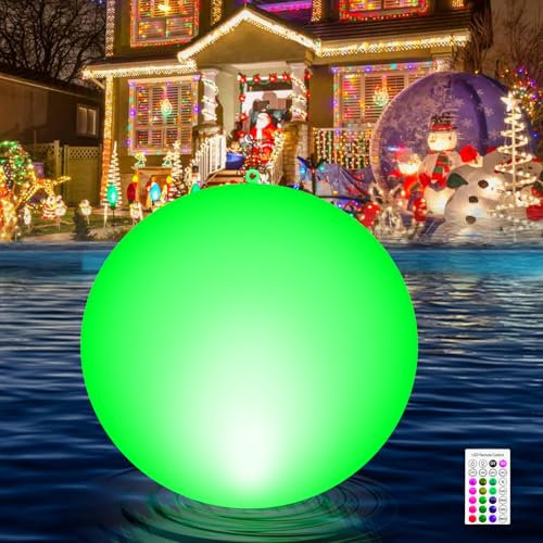 Qoolife Schwimmend Poolbeleuchtung, 38cm Solar Pool Lichter mit Fernbedienung, Aufblasbar Wasserdichte, 16 RGBW Farben und 4 Modi für Party Urlaub im Freien Weihnachten Halloween Dekoration, 1 Stück