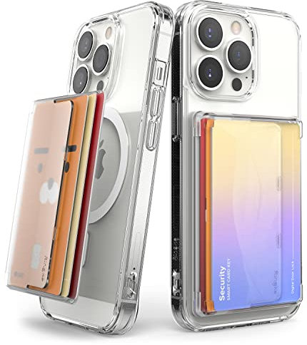 Ringke Magnetic Side Slot Card Holder Compatible with Smartphones, Adhesive Stick On Wallet ID Credit Card Sleeve Attachment Phone Wallet - Clear Mist