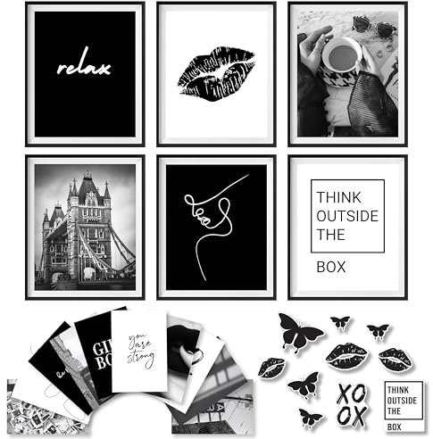 97 Decor Schwarz-Weiß-Poster für ästhetische Zimmer – Schwarz-Weiß-Wanddekoration, schwarz-weiße Raumdekoration für Teenager-Mädchen, Jungen-Spiel-Hasen-Kunstdrucke, Foto, Schlafzimmer, Dekoration