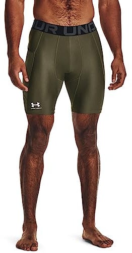Under Armour UA HG Armour Shorts Pantalón de deporte corto para hombre, ligero short de hombre de secado rápido, color verde marino/blanco