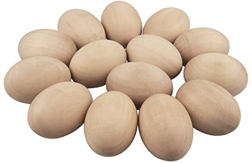 Larber 15 Stück Groß Hölzerne Eier Holzeier Ostern Falsche Eier Ostereier aus Holz Ostereier Eier Holzeier zum Handbemalen DIY Basteln Schnitzen Küche Spielen Essen Kinder Hühner (Naturholz)