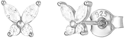 Brandlinger ® Ohrstecker Silber 925 mit Stein weiß Blüte. Schmuck Damen vergoldet mit 18 Karat (Silber und Gold) für Frauen und Mädchen. Größe Ohrstecker 5,5mm.