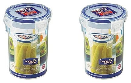 LocknLock HPL931D - Round Storage Container - Dishwasher and Microwave Safe - BPA Free - 100% Air and Water Tight -Clear/Blue - 350ml (Pack of 2)