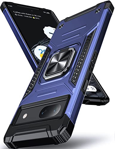 DASFOND Armor Hülle für Google Pixel 7a mit Kameraschutz Case Militärische Stoßfeste Handyhülle [Upgrade 2.0] 360 ° Ständer Cover für Auto Magnet, Blau
