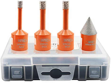 Jeu de forets diamantés - BGTEC 6/8/8mm et 1pc 20mm Diamond Beveling Chamfer Bit pour céramique, marbre, granit et porcelaine,filetage M14