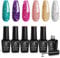 Beetles Glitzer Gel Nagellack Set - 6 Farben Rosa Silber Platin Gel Polish Nail Kit UV LED Nagellampe Glitzer Lila Rosa Grün Gold Nagelkunst Design für Anfänger Nail Art DIY Home
