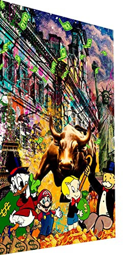 Magic Canvas Art Börse Bulle Figuren Pop Art Leinwandbild 1- teilig Hochwertiger Kunstdruck Wandbilder – B8470, Material: Poster ungerahmt, Größe: 100x75 cm