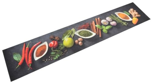 vidaXL Küchenteppich, Küchenläufer rutschfest Waschbar, Teppich Läufer für Küche, Teppichläufer Maschinenwaschbar, Gewürze 60x300cm Samt