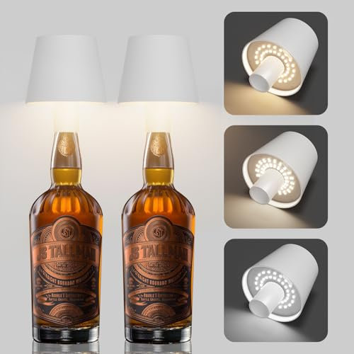 Aipsun 2 pezzi lampada senza fili della bottiglia LED,3w 5500mAh,Lampada a LED dimmerabile per bottiglie,IP54,lampada della bottiglia di alluminio,adatto per giardini,bar e ristoranti(bianco)