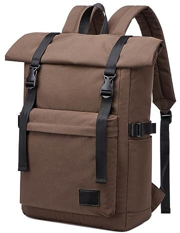 Vmokki Kurierrucksack Rolltop Rucksack Damen Herren für Schule Reise Freizeit 15,6 Zoll Laptop Rucksäcke Daypack Wasserdicht (Kaffee)