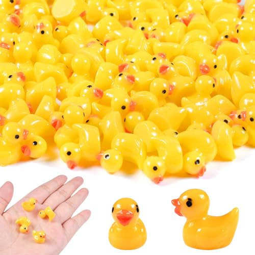 FGen Mini Canard en résine,100 Mini Canards Miniatures en résine Jaune, Miniatures Figurines De Canard en Résine,Mini Canards Résine pour Aquarium Paysage de Jardin Ornement (Yellow)