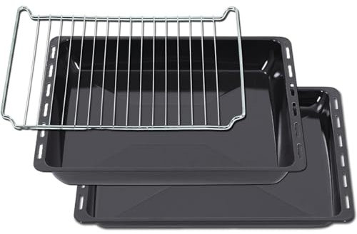 ICQN 455 x 375 mm 2er Backblech Set mit Gitter, 30 und 60 mm Extra Tiefe, Passend für Bosch, Siemens, Neff, Constructa, Flavel, Simfer, Emailliert, Fettpfanne, 45,5 x 37,5 cm