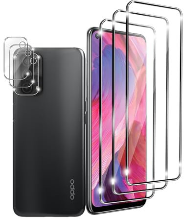 Ljietr 3+3 Pack Protector de Pantalla Compatible con Oppo A74 5G, con 3 Pack Cristal Vidrio Templado y 3 Pack Protector de Lente de Cámara, Dureza 9H, Ultra Transparente