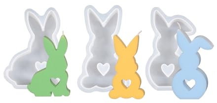 Xidmold 3 Stück Ostern Kaninchen Silikonformen Gießformen, Hasenform für Ostern, Ostern Hase Backform, Osterhase Silikonform for Gips, Sojawachs Kerzen, Handwerk (3 Stück C)