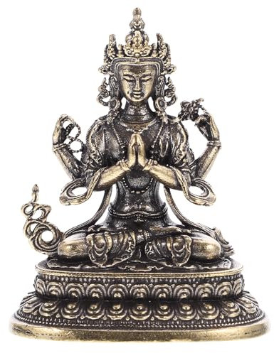 Amosfun Buddha-Statue-Ornament Meditierende Buddha-Figur Buddha-Kuan-Yin-Skulptur Vintage- Buddha-Statue für zu Hause Tischdekoration mit Bodhisattva-Statue draussen Messing Idol