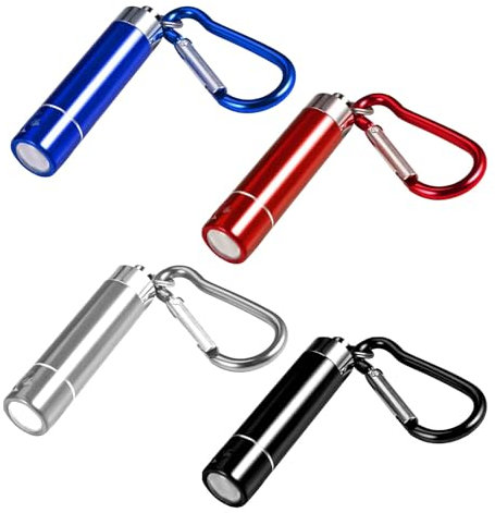 Mini Lampe de Poche LED Porte-Clés, Portable pour Enfant, Petite Lampe Torche avec Mousquetons pour Camping Randonnée, Cadeau Enfant, 4 Pièces