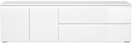 Calicosy Meuble TV avec 2 Portes, 1 étagère et 2 tiroirs Capetown - Fabriqué à Partir de MDF - Coloris Blanc - pour Salon - L180 x H55 x l40 cm