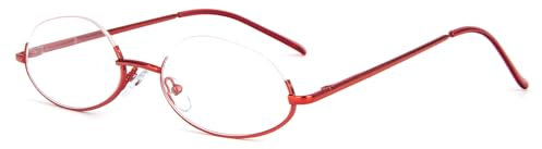 KoKoBin Lesebrille Halbmond Halbrahmen Metallrahmen Federscharniere Schlanke Herren und Damen Lesehilfe (Rot, 3.5, Dioptrien)