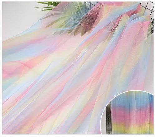 Wisafory Tüllstoff Mehrfarbiger Tüll Netzstoff Tüllband Meterware Bunte Farbverlauf Tüllstoff Nähen Basteln Stoff Dekorationen für Tutu, Rock, Kleid, DIY Handwerk 3# 100×150cm