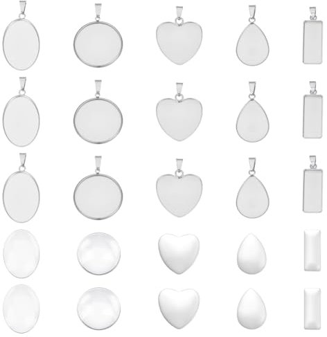 UNICRAFTALE Cabochon Anhänger Cabochon Anhänger Set Cabochons Anhänger Tablett Cabochon Rohlinge Rund Anhänger Lünette Edelstahl Blanko Anhänger Herstellungsset DIY Schmuck Selber Machen Set