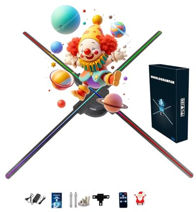 3Dhologramfan 24.9 HD Holographic Display Fan LED Hologram Fan for Business Advertising With App+PC+Remote+Bluetooth Audio Plug and Play Splicing Support Store Retail Trade Show＆1500 Video Library