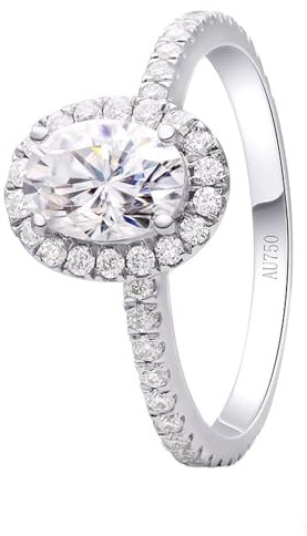 Skcess 14 Karat Weißgold Damenring Weiß Moissanit Oval, Engagement Ring Oval Ring Damen Größe 62 (19.7)